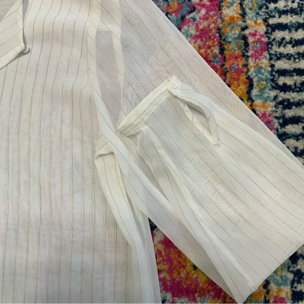 Tommy Hilfiger Metallic Shimmer Ruffle Front Blouse - Picture 8 of 14